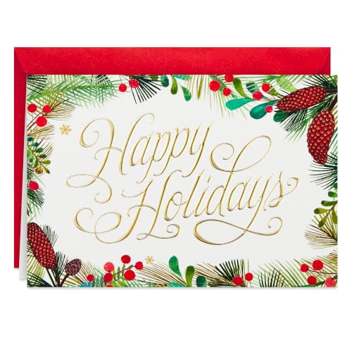 Hallmark 40-Card Holiday Greeting Set: Festive Greenery with Gold Foil Envelopes