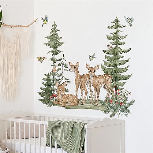 Cute Forest Deer Wall Stickers, sacinora Jungle Animals Wall Decals Removable Vinyl Peel and Stick for Kids Baby Nursery Living Room Bedroom Children's Room Playroom Art Decorations