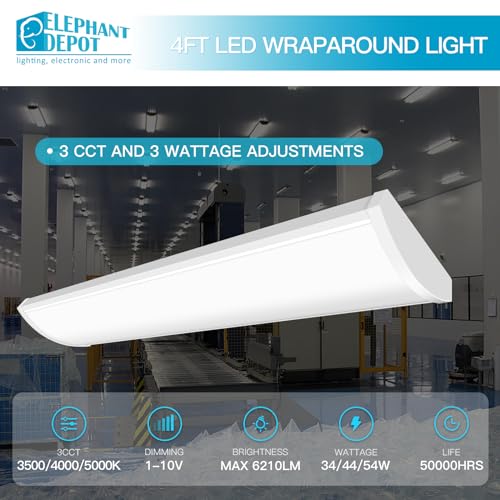 4FT LED Wraparound Light Fixture - Kitchen Ceiling Light with Dimming, 54W, 6210LM, 3500-5000K, 120-277V, UL Listed, 0-10V Dimmable - Variation of THIS listing