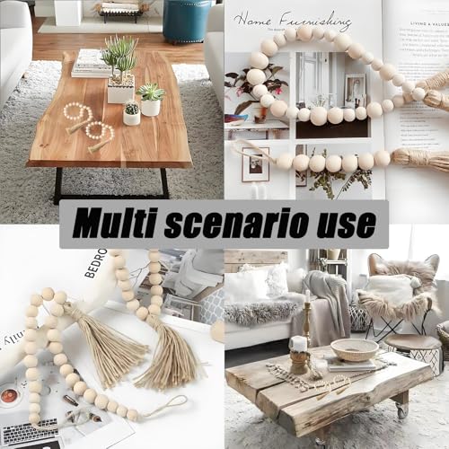 PINE & LINEN 2 Pack 12 Inch Natural Wood Bead Garland with Tassels - Style D