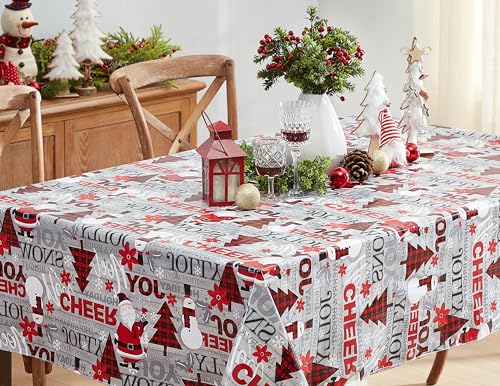 Newbridge 52 x 52 Inch Christmas Vinyl Tablecloth with Flannel Backing – Joy & Cheer Holiday Design