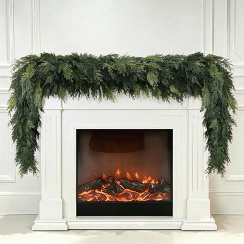 9FT Artificial Cedar Garland, Faux Christmas Garland for Mantle