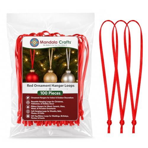 Red Christmas Ribbon Ornament Hangers Loops, 100 pcs - Handmade & Reusable