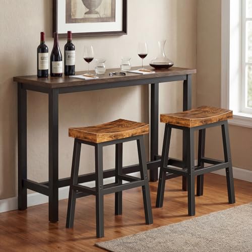 WINAZ Rustic Set of 2 24 Inch Counter Height Bar Stools - Brown & Black