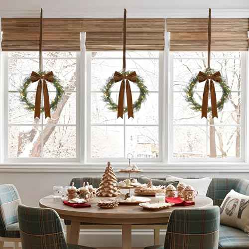 4Pcs Velvet Ribbon Bows 7.9 x 12.6 Inch Large Christmas Tree Bow with Long Tail for Gift Wrapping, Wreath, Garland, Fireplace,Staircase, Door, Window, Wedding Home Decoration (4, Brown)