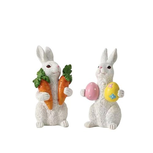 Easter decorations - Easter Bunny decorations -Resin rabbits With carrot and eggs -Bunny statues for indoor tabletop decor,Adorable rabbit figurines for easter table decor,Home,office,gifts