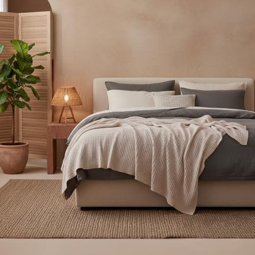 Bedsure King Size Beige Cotton Waffle Weave Blanket - 104x90 Inches, Breathable & Soft
