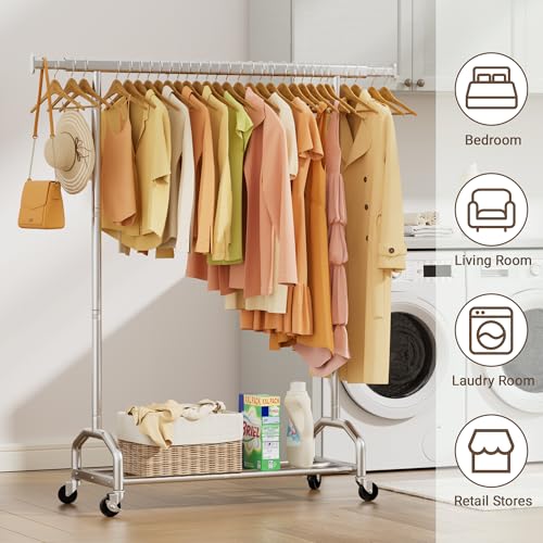 Heavy Duty 65" Metal Clothes Rack with Locking Wheels - Chrome Variation