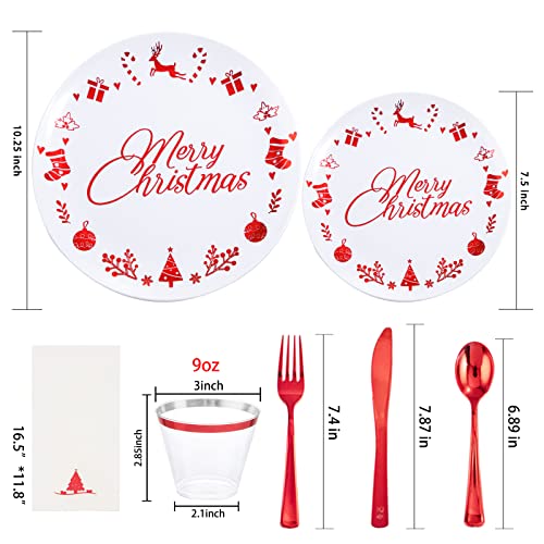 Liacere Red & White Disposable Christmas Plates Set - 175 pcs Party Tableware