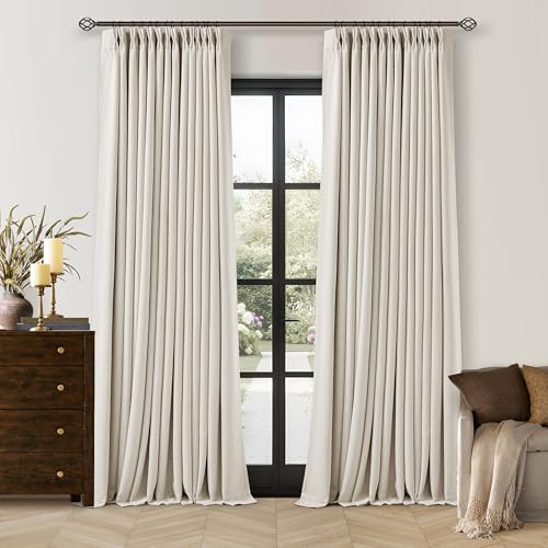 TWODRAPES 90 Inch Blackout Linen Curtains - Natural, 2 Panels, Pinch Pleat, 40"W x 90"L