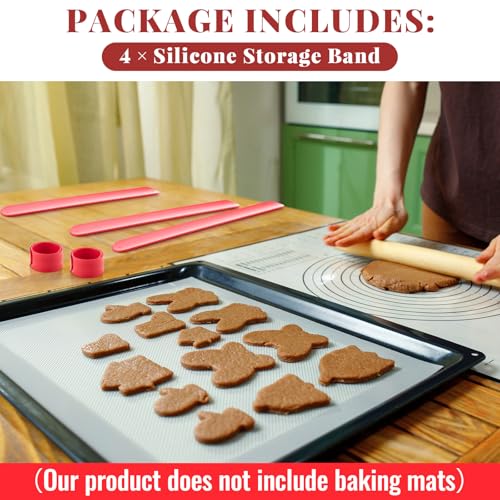 4 Pcs Silicone Storage Band for Baking Mats Wrapping Paper Clamps Silicone Roll Holder Flip Wraps Gift Poster Paper Roll Holder Slap Bands for Christmas Storage Organization