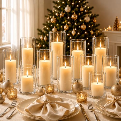 PNJHDZ Ivory 24 pcs Candle Set with Glass Cylinder Vases for Weddings & Events