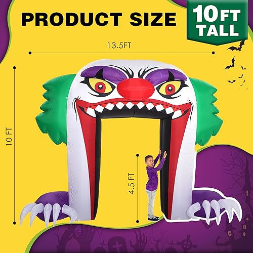10 FT Halloween Inflatable Clown Archway - Green Outdoor Decorations with LED Lights