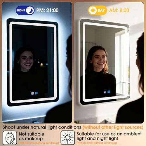 LED Bathroom Mirror 16x24 Inch Anti-Fog with Lights & 3 Light Modes - Vertical Wall Mount