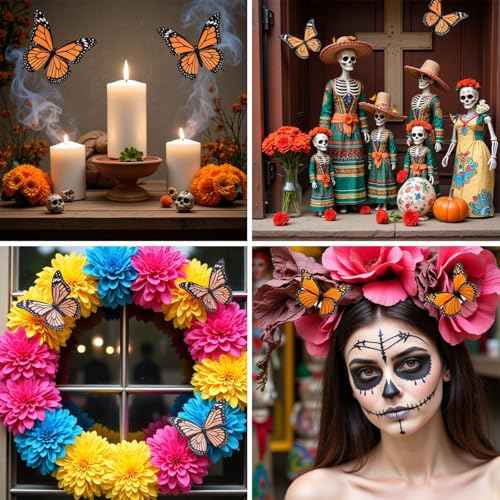 24 Pcs Monarch Butterfly Decorations, 4.72'' Orange Fake Butterflies£¬3D Halloween Monarch Butterfly Wall Decor for Fridge, Crafts,Wall, Party, Christmas£¬ Wedding, Halloween