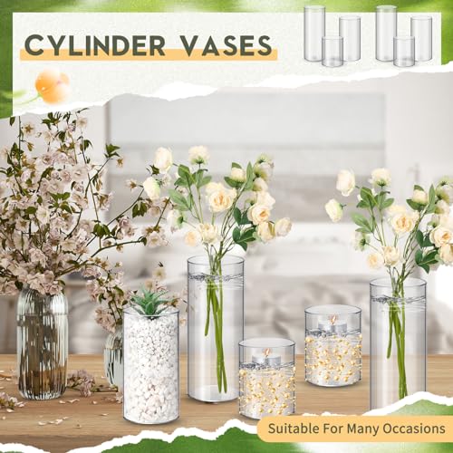 Nuogo 36 Pack Plastic Cylinder Vases 4'', 6'', 8'' Modern Centerpieces