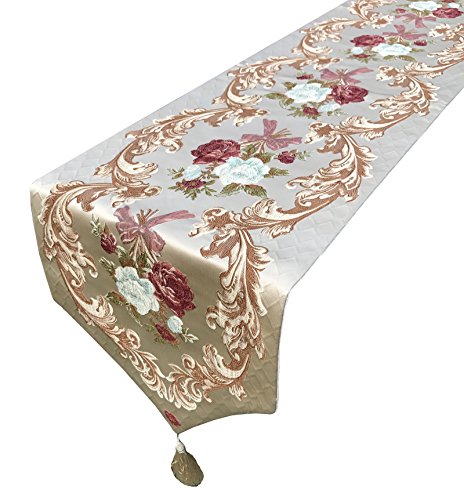 Magilona Coffee Table Runner 13 x 83 In Velvet Floral Tassels