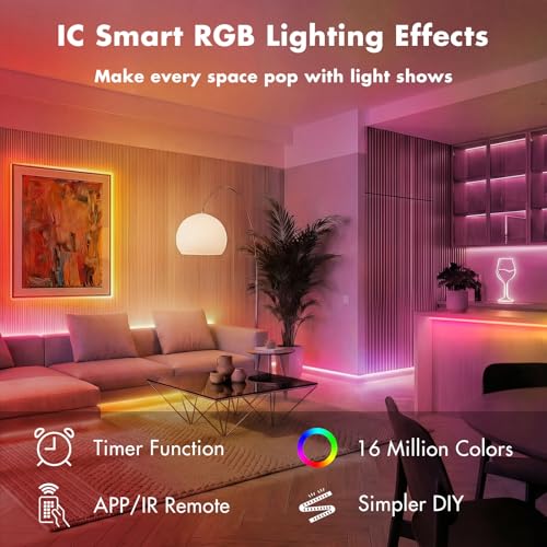 65.6FT RGB LED Strip Lights for Bedroom Smart Control & Music Sync