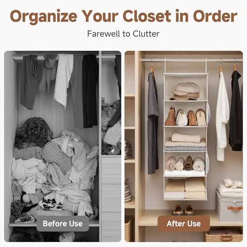 Ivory White 5-Shelf Hanging Closet Organizer for Small Closets - 48"H