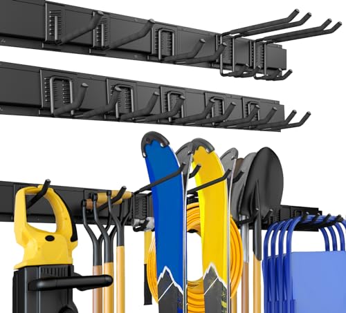 64-Inch Garage Wall Storage Rack with 4 Panels & 10 Hooks - Heavy Duty Metal Tool Organizer