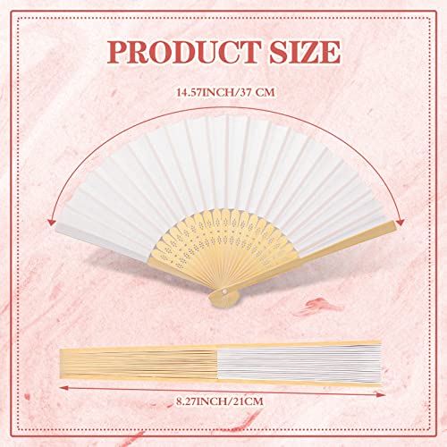 Yinkin 100 Pack Folding Hand Fans Bamboo for Party Favors, White