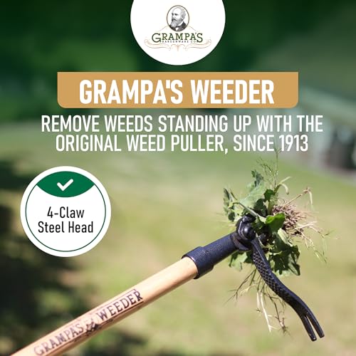 Stand Up Garden Weeder Tool with Long Bamboo Handle - Easy Root Removal