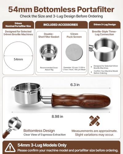 54mm Bottomless Portafilter for Breville Barista Express Pro Touch - Walnut Handle