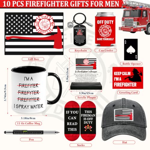 Firefighter Gifts Set with Mug, Hat, Socks, Plaque & Keychain for Men Women