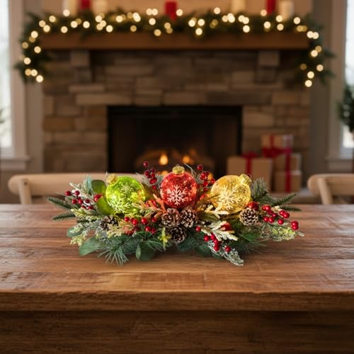 Lighted Christmas Centerpiece with Snowflake Ornaments, Holiday Decor