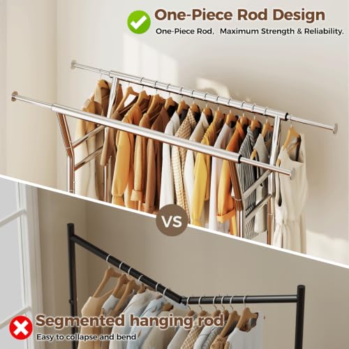HYSEYY Silver Heavy Duty Rolling Clothes Rack with Shelves - 700LB Capacity
