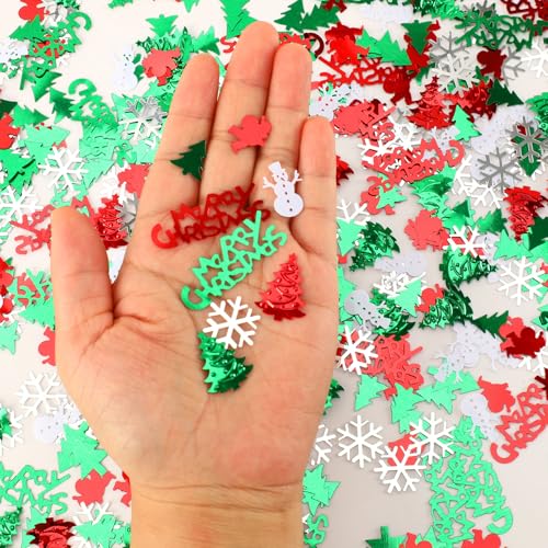 MARFOREVER Christmas Glitter Confetti Table Decorations, Red Green White Xmas Party Scatter Confetti Santa Claus Christmas Tree Snowflake Snowman Table Sprinkles for Xmas Party Supplies Decor