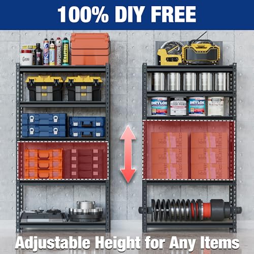 Heavy Duty 5-Tier Garage Shelving Unit 72" H Black - Adjustable Storage Rack with 2180LBS Capacity