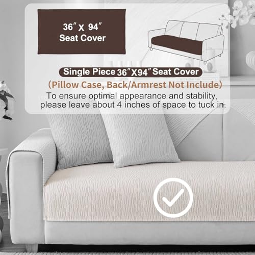 Aucrovee 1pc Waterproof Chenille Sofa Cover for 3 Cushion Sectional White 36x94 inches - Non-Slip, Washable Pet & Furniture Protector