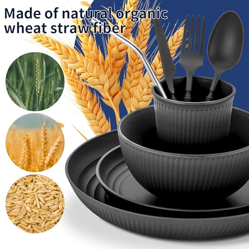 Hommaly 64-Piece Wheat Straw Dinnerware Set for 8, Unbreakable & Reusable