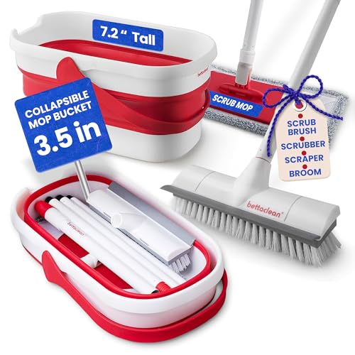 Outdoor Mop and Bucket Set with Scrub Brush for Concrete Patio Deck