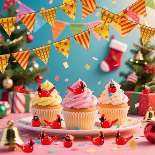 80Pcs Mini Resin Red Cardinal Bird Figurines Tiny Cardinal Figurine Christmas Ornaments for Gift Xmas Miniature Garden Crafts Cake Topper Home Decor Tree Ornaments