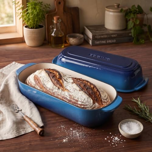 Enamel Cast Iron Loaf Pan with Lid - 12.5x5.5 inch, 5QT, Lake Blue