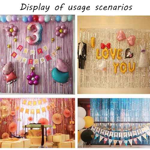 Pack of 4 Metallic Tinsel Foil Fringe Curtains,3.2 ft x 8.2 ft Shimmer Curtain Streamers Party Photo Backdrop for Birthday Wedding Party Baby Shower Boy Decorations(Blue)