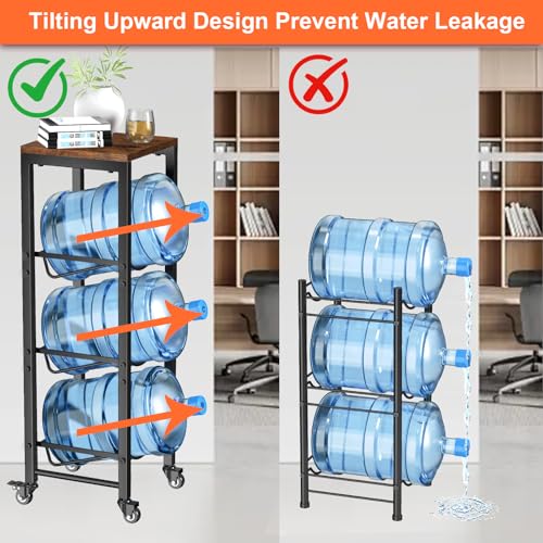 3 Bottle Brown Water Bottle Holder Organizer with Lockable Casters - 5 Gallon Capacity