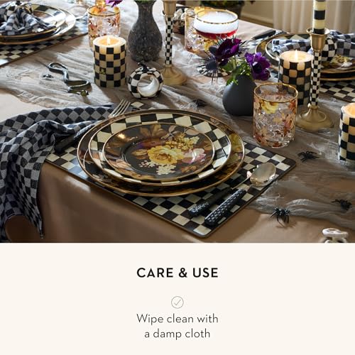 Cork-Back Placemat Set - Black and White Courtly Check, Elegant Table Decor, 4 pcs