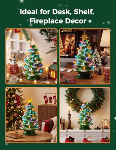 Snow-Flocked 13in Brightown Pre-lit Ceramic Christmas Tree, Battery Powered | Snow-flocked Variant