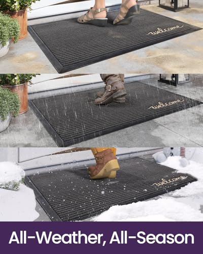 Welcome Grey Front Door Mat 36x60 Rubber Entry Doormat - Outside Entrance