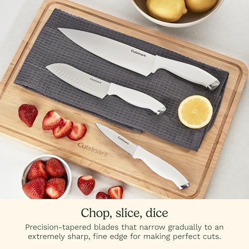 White Stainless Steel Knife Block Set - 12-Piece Kitchen Cutlery with Storage
