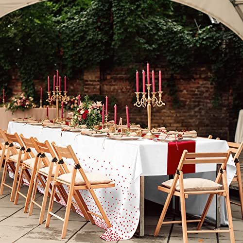 White and Red 16-Pack Disposable Plastic Tablecloths & Satin Table Runner Set for Weddings & Parties