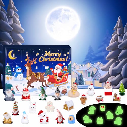 Christmas Advent Calendar, 24 Days Countdown Blind Box,Christmas Countdown Advent Calendar with Glowing Resin Figurines - Blind Box Holiday Decor for Desk, Car, or Home