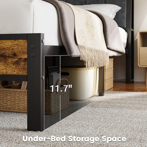 Twin Size Bed Frame with USB Charging Station & Smart LED Lights - Gray Upholstered Headboard