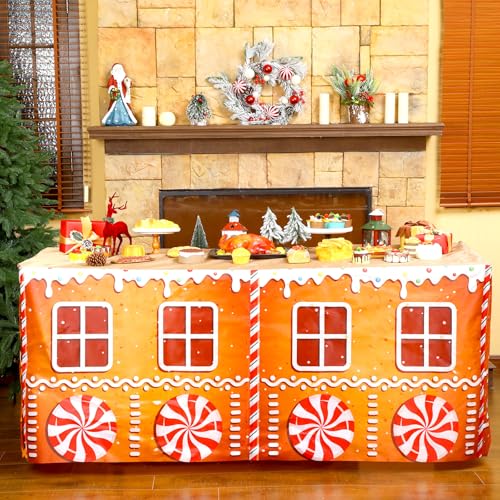 Oudain 6ft Gingerbread Man Christmas Tablecloth - Polyester, Rectangular 183x76 cm