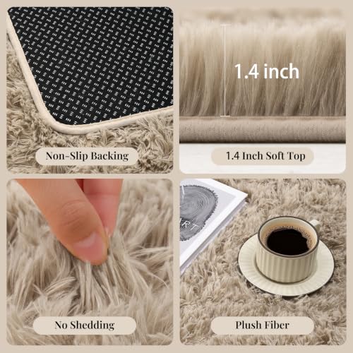 8x10 Area Rug for Living Room - Fluffy Shag Carpet with Non-Slip Backing - Camel
