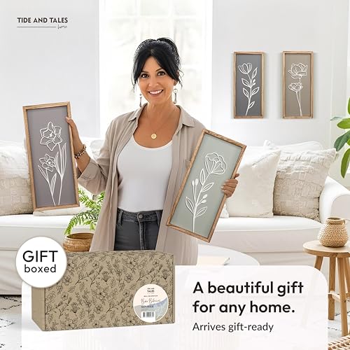 Tide and Tales 3D Floral Wall Art Set of 4, 7x16 Natural Boho Decor