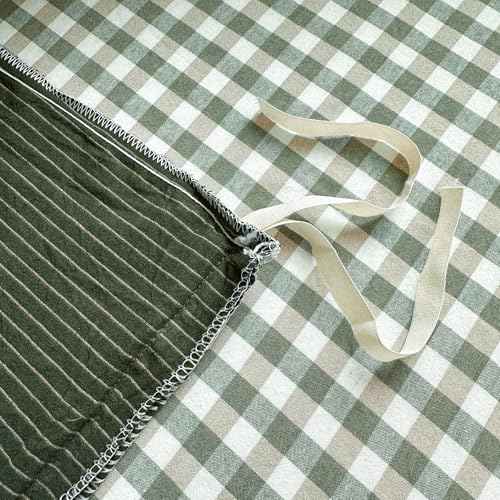 PinkMemory Green Striped Duvet Cover Set Queen Full 3pcs Olive Green Cotton